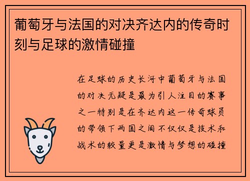 葡萄牙与法国的对决齐达内的传奇时刻与足球的激情碰撞