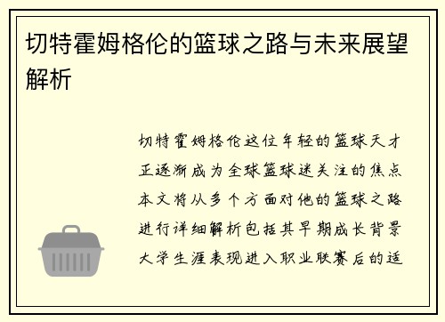 切特霍姆格伦的篮球之路与未来展望解析