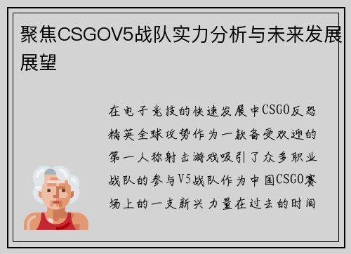 聚焦CSGOV5战队实力分析与未来发展展望